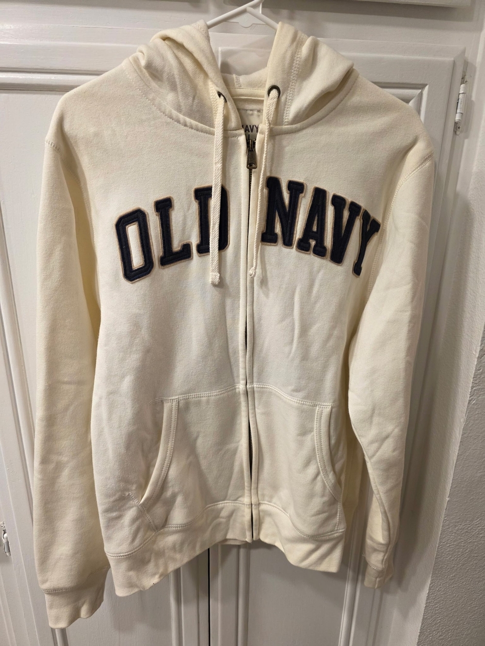 Old Navy Men's Cream Zip-Up Hoodie Sweatshirt ~ Size Small